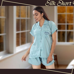 Personalized Satin Silk Pajamas Set Bridesmaids Pajamas Short Pajamas Bridesmaid Proposal Bridal Pajama Set Wedding Pajamas Bridesmaid Gifts