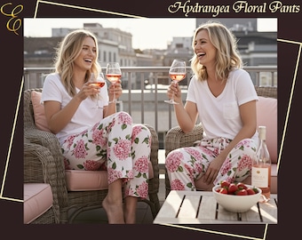 Hortensie Muster Schlafhose Hortensie Blumen Lounge Hose Damen Pyjama Hose, leichte Nachtwäsche Brautjungfer Pyjamas Loungewear Hose