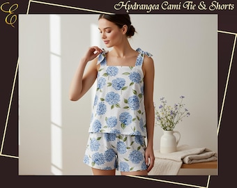 Hortensie Blumen Cami Krawatte Top weich & atmungsaktiv Damen Top Geschenke für Sie Brautmode Brautjungfer Vorschlag Outfit Niedliche Sommer Blumenkleidung