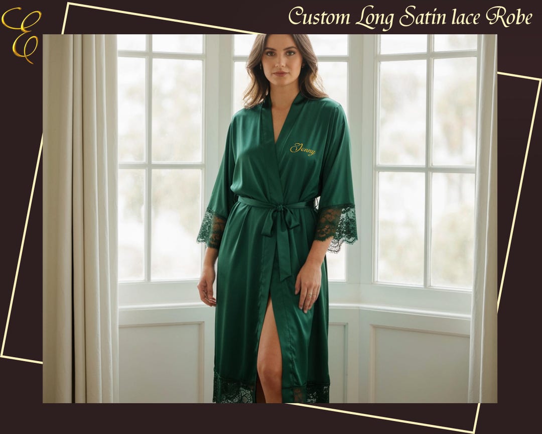 Congratulations Scroll Robe Personalized Satin Lace Long Robe — Custom Names or Text, Bridesmaid ...