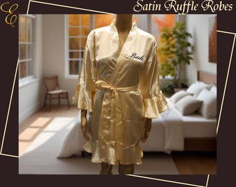 Personalized Ruffle Robe, Bridal Party Robes, Satin Robes, Bridesmaid Robes, Bride Robe, Wedding Day Robe, Customized Robe, Monogrammed Robe