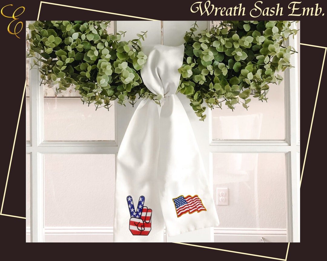 Personalized Embroidery Wreath Sash Front Door Sash Patriotic Sash