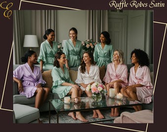Satin Ruffle Robe, Bridesmaid Robes, Bridal Robes, Bridesmaid Gifts, Bride Robes, Wedding Day Robes, Customized Robes, Monogrammed Robes