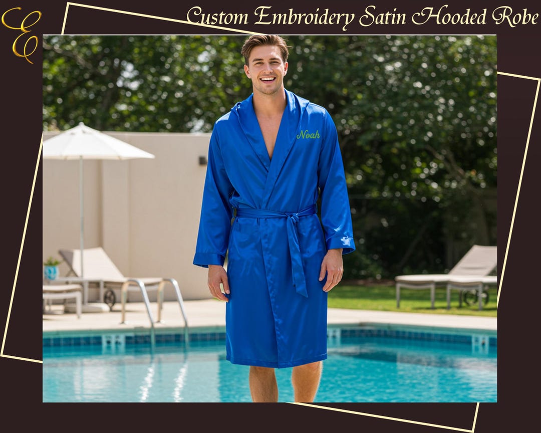 Flower Robe For Men Embroidery Satin Hooded Robe for Men | Groom Gift for Him, Personalized ...