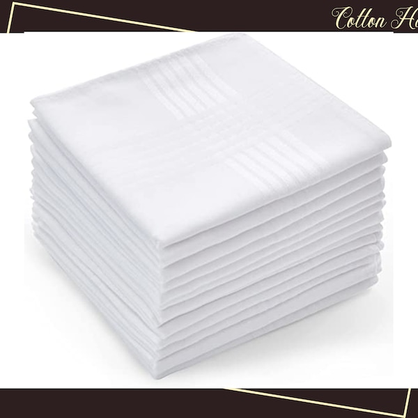 Pack Of 12 Handkerchief Mens Handkerchiefs 100% Cotton Classic Hankies 12PCS Quality Handkerchief One Dozen White Handkerchiefs for men