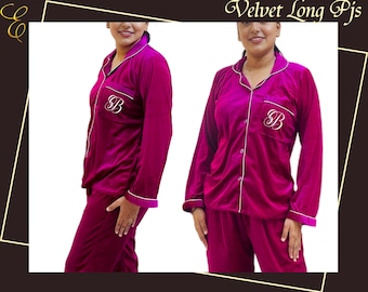 Weihnachten Samt Pyjama ~ Samt Pyjamas ~ Winter Frauen Pyjamas Set ~ Loungewear Set Frauen ~ Velouranzug ~ Samt Langarm Braut PJs