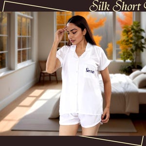Bridesmaid Satin Silk Short Pajama Personalized Satin Silk Pajamas Set Bridesmaid Proposal Bridal Pajama Set Wedding Pajamas Bridesmaid Gift
