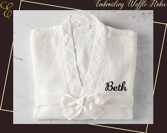 Bestickte Braut-Robe in Waffelform · Braut macht sich bereit · Spa-Baumwoll-Bademantel lang · Hochzeits-Robe · Damen-Robe · Personalisierte Robe aus Waffelgewebe