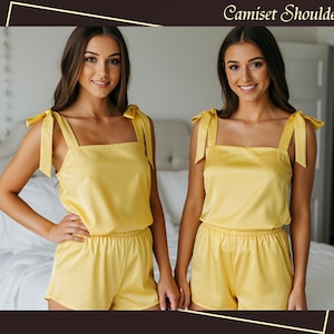 Stylish Satin PJ Set for Women Satin Camisole & Shorts Set with Shoulder Tie | Loungewear for Bridesmaids, Pajama Parties and Summer Nights