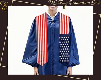 College USA Flag Graduation Stole - Graduation Stole Sash - Graduation Stole - Patriotic Graduate Attire -  Graduation Gift Stole