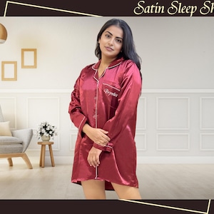 Plus Size Bridesmaid Sleepshirt Satin Sleep Shirt Custom Sleepshirt Nightwear Sleep Shirt Custom Bridesmaid Gift Bridesmaid Sleepover Shirt