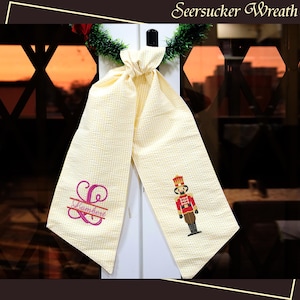 Personalized Seersucker Boxwood Sash - Nutcracker Wreath Sash - Custom Embroidered Wreath Sash - Monogram Christmas Sash - Christmas Gifts