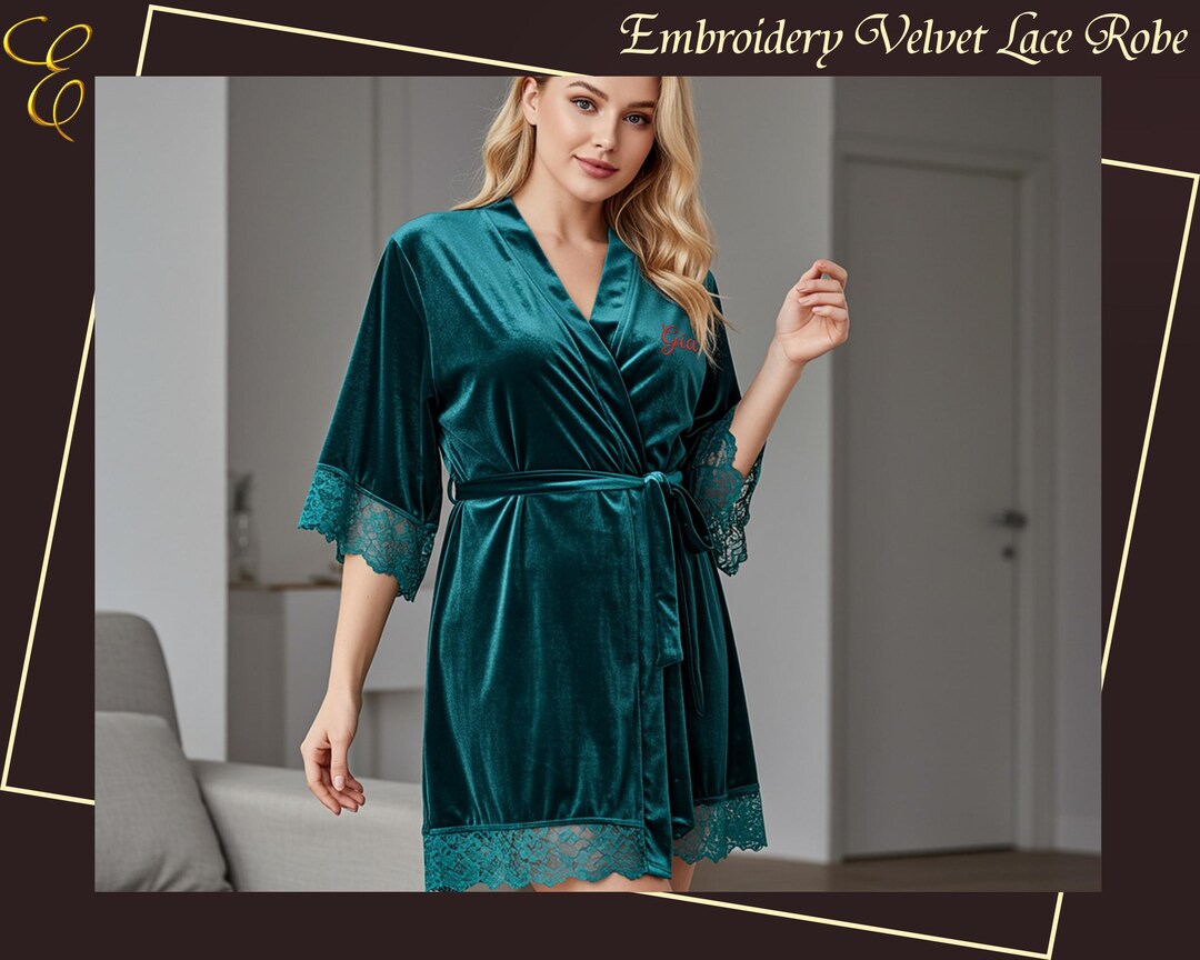 Various Event Robe Embroidery Velvet Lace Robe | Bridal Party Robe | Gift for Her ...