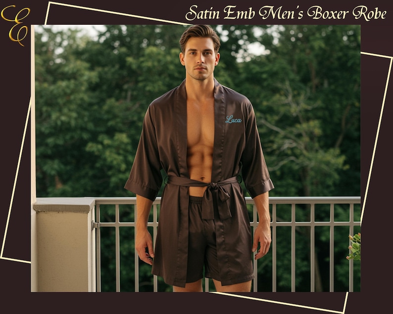 Embroidery Satin Boxer Robe for Mens | Groom Wedding Robe Outfit ...