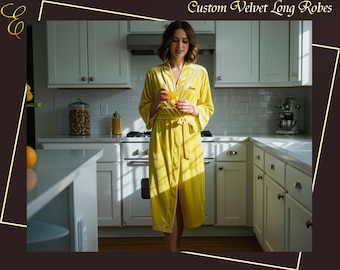 Personalized Women Long Velvet Robe - Velvet NightGown - Christmas Gift for Her Customized Holiday Pajamas Robe - Christmas Velvet Robes