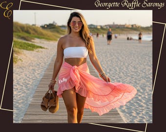 Custom Name Beach Wrap Skirt | Personalized Georgette Ruffle Sarong | Bridesmaid Gifts | Ruffle Sarong for Women | Bachelorette Swim Cover
