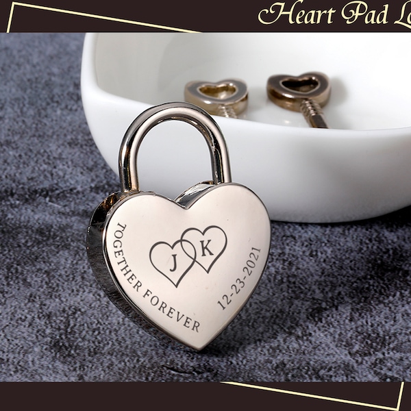 Initial Letter Padlocks, Engraved Padlock with Key, Personalized Love Lock, Custom Lock for Love, Anniversary Gifts, Wedding Gift