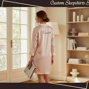 Bridesmaid Getting Ready Sleep Shirt Bridesmaid Satin Pajamas Shirt Monogram Pajama Shirt Button Down Bridal Party Sleep Shirt Wedding Gifts