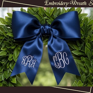 Custom Embroidered Wreath Bow Sash - Monogram Satin Wreath Sash - Personalized Holiday Decor - Front Door Wreath Sash - Wedding Party Gifts