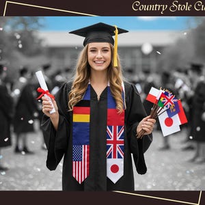 Graduation Stole with Your Country Flags Multinational Flag Graduation Sash Country Stole for Graduation Ceremony Perfect for Grads Gifts