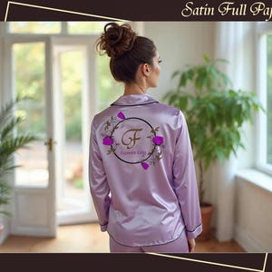 Personalized Floral Design Pajama Set Bridal Pajamas Set Bachelorette Long Sleeve Satin Pajama Set Bridesmaid Gift Gift for Mom Wedding Gift