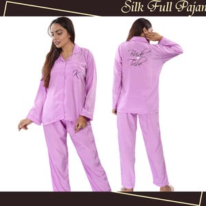 Customized Satin Silky Pajamas - Bride Satin Silk Long Sleeve & Pants Set - Bridal Pajamas Set - Christmas Gifts - Personalized Gift for Her