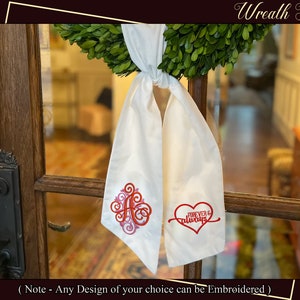 Custom Embroidery Wreath Sash Monogram Embroidery Wreath Sash Holiday Home Front Door Decor Personalized Front Door Wreath Wedding Sash