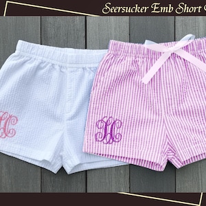 Personalized Seersucker Shorts | Custom Monogrammed Embroidered Short Pants | Women’s Pajama & Lounge Short | Bridesmaid Gift | Gift for Her