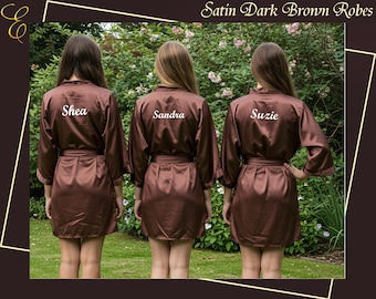 Bridal Dark Brown Robes Custom Bridal Satin Robes Customized Bridesmaid Robes Satin Wedding Robes Bridesmaid Proposal Wedding Gifts