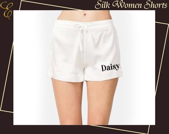 Women Sleepwear Silk Shorts Pajama Shorts Adult Women Sleepwear Bridal Party Ruffle Shorts Satin Cami Shorts Cami Silk Shorts Wedding Day