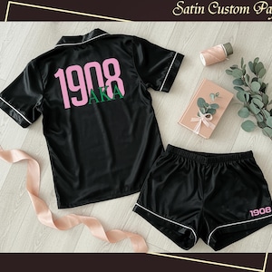 Personalized Alpha Kappa Alpha Sorority Pajama Set Greek Life Pajamas Set Matching Satin Pajamas Cheer Team Pjs Sorority & Fraternity Gifts