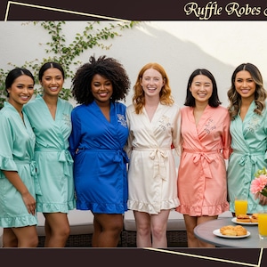 Personalized Ruffle Robes Bridesmaid Ruffled lace robes Wedding Dressing Gown Customized Bridal Robes Satin Wedding Robes white bridal Robe