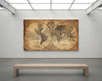 World Map Canvas, Antique Map Canvas Art, Map Poster, Vintage Map Art, Piri Reis Art, Trendy Artwork, World Map Canvas Art