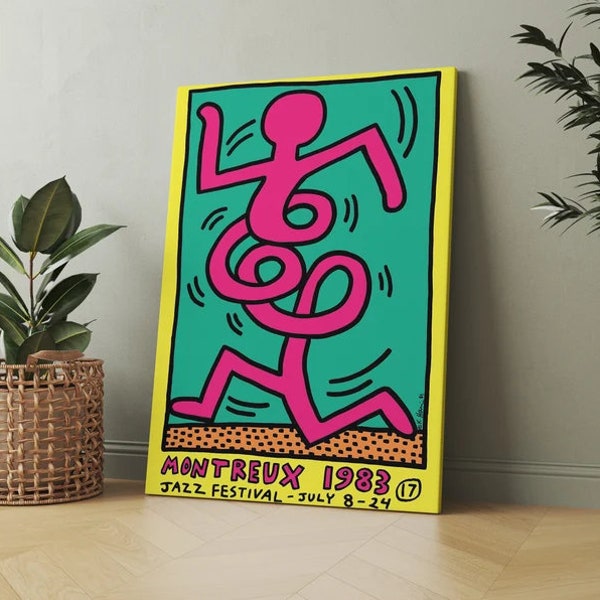 Keith Haring Print, Keith Haring Montreux poster, Keith Haring Pink wall Art, Contemporary Decor, Pop Art Gift, Jazz Festival, colorful art