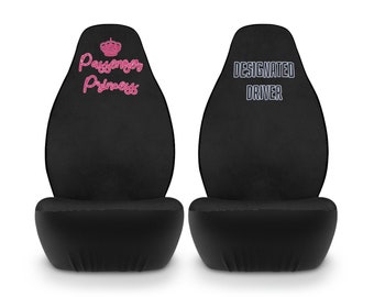 Fundas de poliéster para asientos de coche con diseño de princesa pasajera y conductor designado