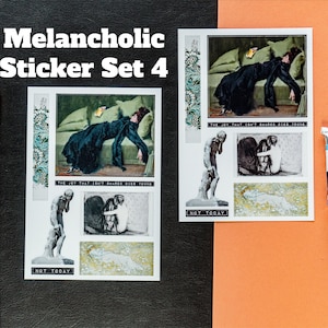 Melancholic Sticker Set 4, traurige Gefühle Decals, düstere illustrative Sticker, düstere Charaktere Sticker Pack, Ausdrucksformen der Trauer