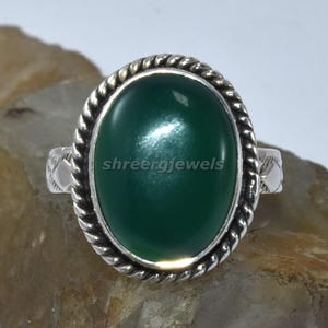 Natural Green Onyx Ring in Solid 925 Sterling Silver - Vintage Handmade Traditional Jewelry - All Occasion Gift Idea
