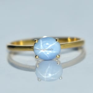 Light Star Sapphire Solitaire 925 Sterling Silver Vintage Lab 6 Ray Lindy Star Power Birthstone Gold Plated Handmade Jewelry Christmas Sale