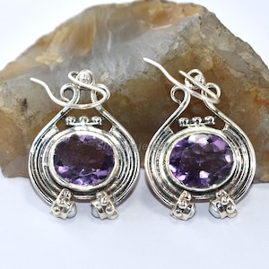 Natural Amethyst Earrings | 925 Sterling Silver | Handmade Jewelry | February Birthstone | Dangle Drope Amethyst Earrings | Gift For Her