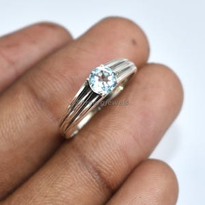 Genuine Aquamarine Ring, 925 Sterling Silver Ring, Small Statement Ring, Aqua Stone Ring, handmade Jewelry, Women Ring, Gift For Anniversary
