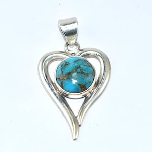 Blue Copper Turquoise Pendant - 925 Sterling Silver Handmade Jewelry - Unique Gift for Her Anniversary Gift Unique Gift For Love