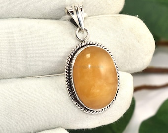 Natural Yellow Jade Pendant - Handcrafted 925 Sterling Silver Necklace - All Occasion gift idea