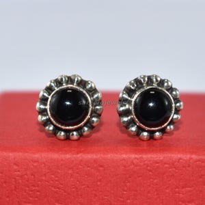 Studs Natural Black Onyx- Black Diamond Earrings-Sterling Silver Studs-Handmade Studs-Black Spinel Studs-Gift for Her- Gift for Mom