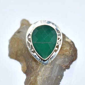 Green Onyx 925 Sterling Silver Gemstone Jewelry Ring - Natural Green Onyx Minimalist Gemstone Christmas Gift Ring Jewellery