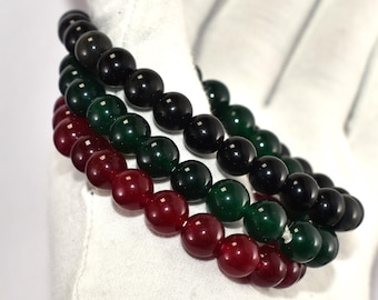 100% Natural Onyx Beaded Bracelet  Red - Green - Black Positive Gemstone, Stretch Healing Crystal Bands, Instagram Trending Jewelry Each
