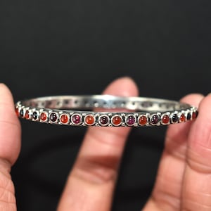Authentic Garnet And Carnelian Studded 925 Sterling Silver Bangle Taj Mahal Inspired Tribel Traditional Design Bracelet Handcrafted Art