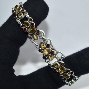 Handcrafted Yellow Topaz & Garnet Gemstone Bracelet – 925 Sterling Silver Boho Statement Jewelry for Women