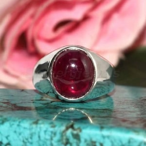 Chevalière rubis ovale Lab - Bijoux tendance unisexe artisanaux à prix abordable