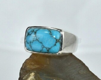 Blue Turquoise Signet Ring - Handmade Traditional Unisex Jewelry - Perfect Gift Idea