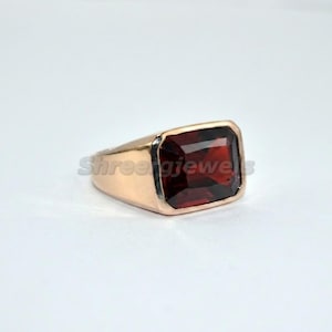 Handmade Copper Ring with Lab Garnet – Baguette Stone Jewelry
